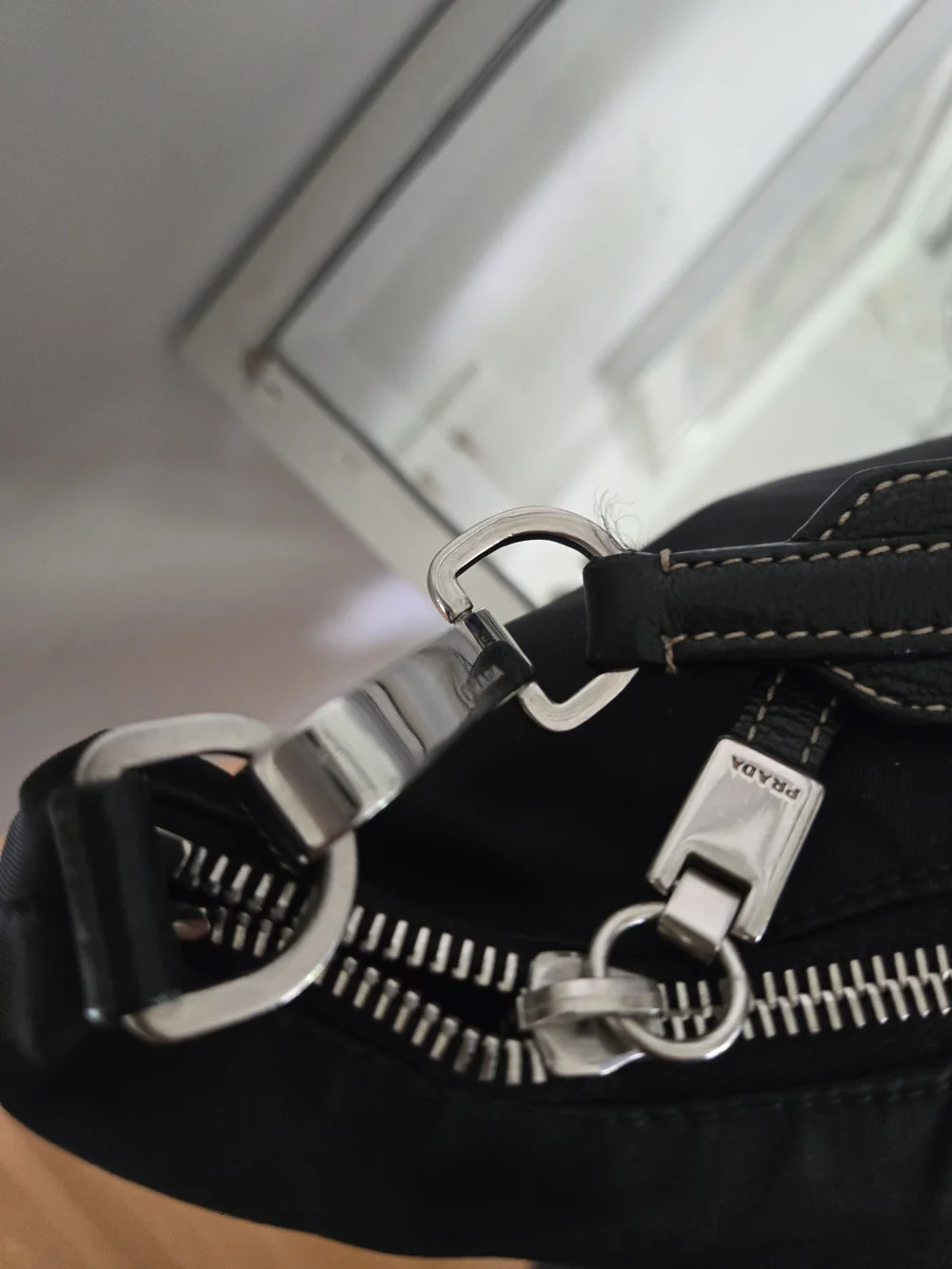 Prada Black Nylon Shoulder Bag with Leather Trim